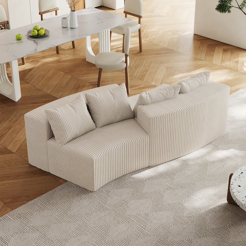 Modular Curved Loveseat Couch Corduroy Sectional Sofa with 4 Pillows