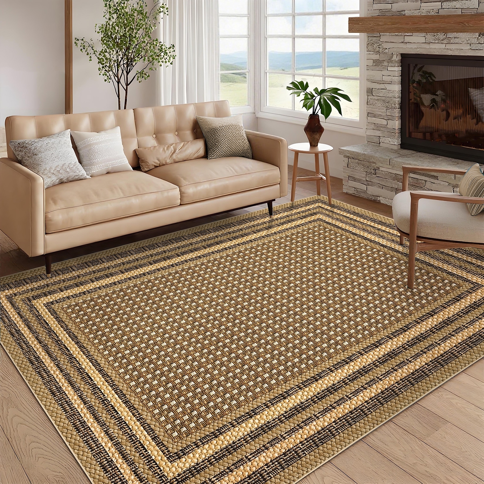 Garvee Modern Imitation Linen Texture Print Area Rug