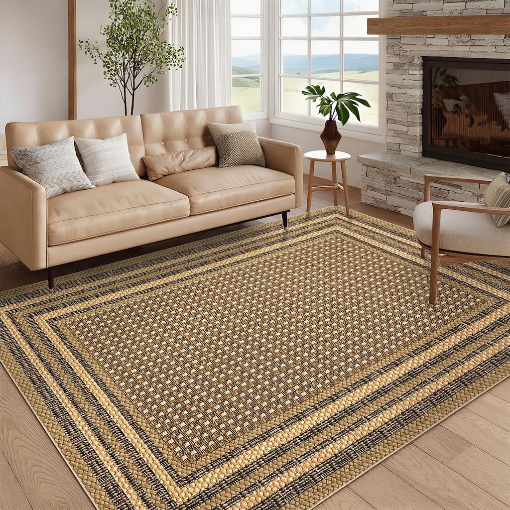 Garvee Modern Imitation Linen Texture Print Area Rug