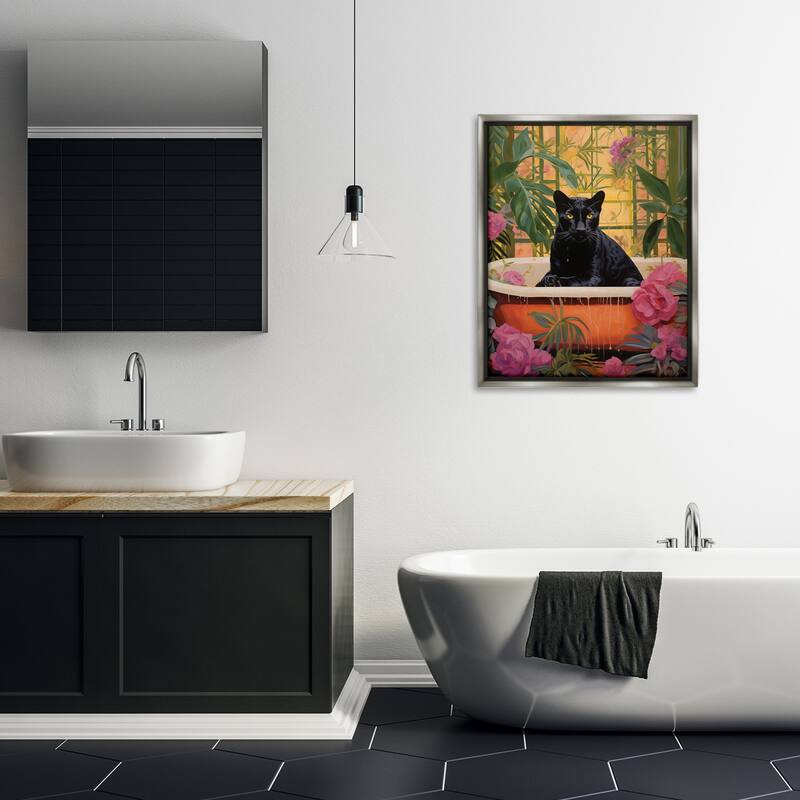 Stupell Lush Tropics Panther Bath Framed Floater Canvas Wall Art Design By Heidi Kuntz