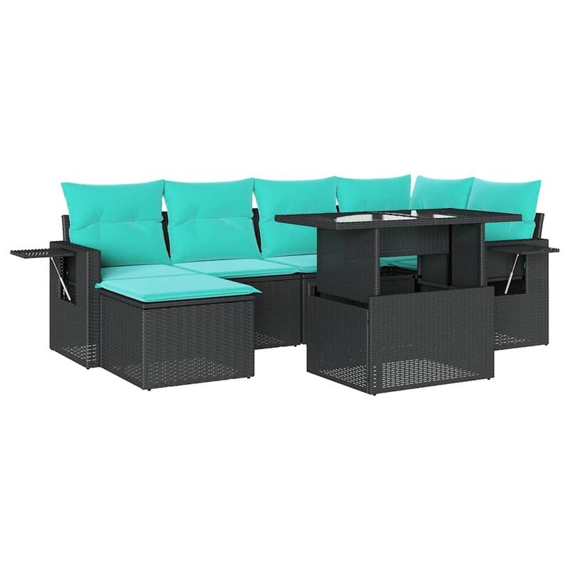 vidaXL Patio Sofa Set with Cushions Table and Couches 7 Piece Poly Rattan