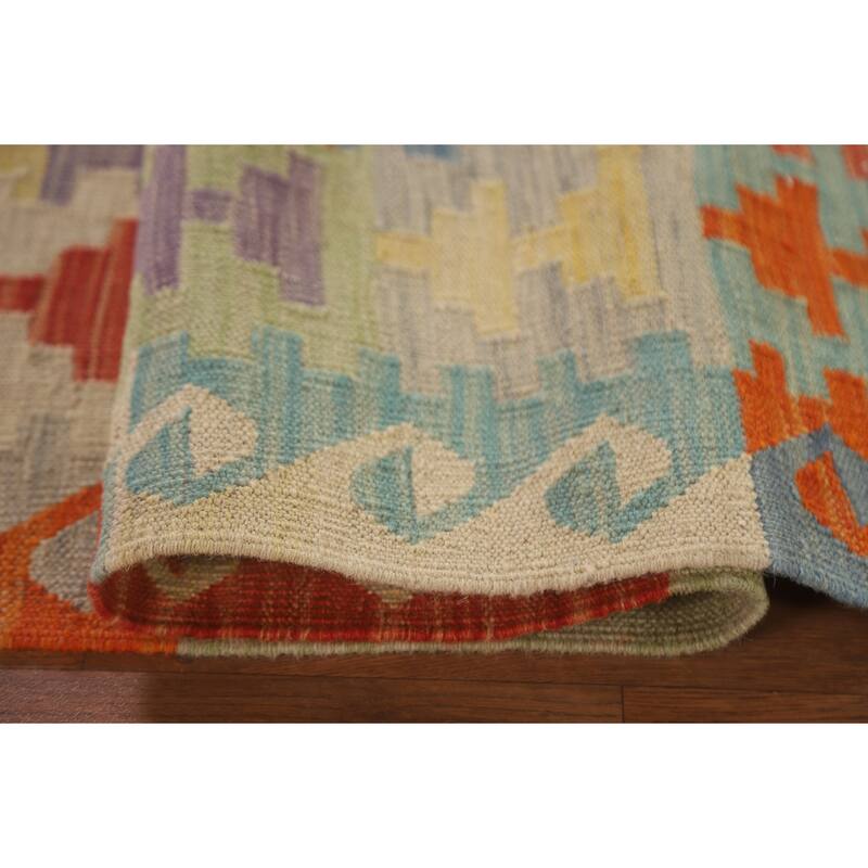 Hand Woven Oriental 100% Wool Carpet Southwestern Geometric Multi-Colored Kilim Area Rug - 6' 9'' X 4' 10''