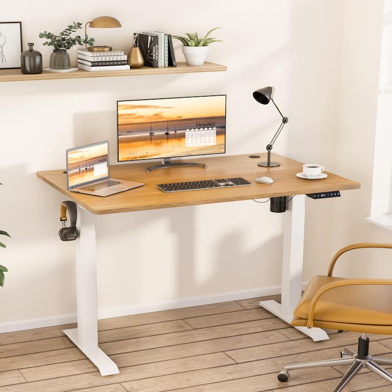 Futzca Electric Height Adjustable Standing Desk - Honey + White - 63'' x 24''