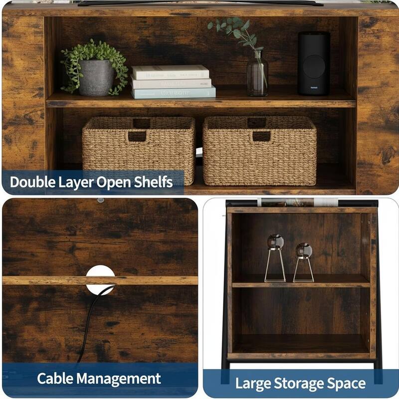 TV Stand, with Adjustable Open Shelves and Slanted Metal Legs