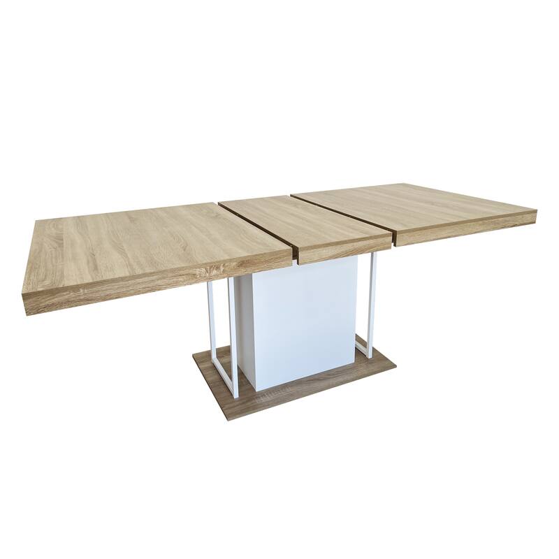 Extendable Dining Table, Wood Kitchen Table for 6-10 People, Large Home Office Table with Thick Top & Wide Feet