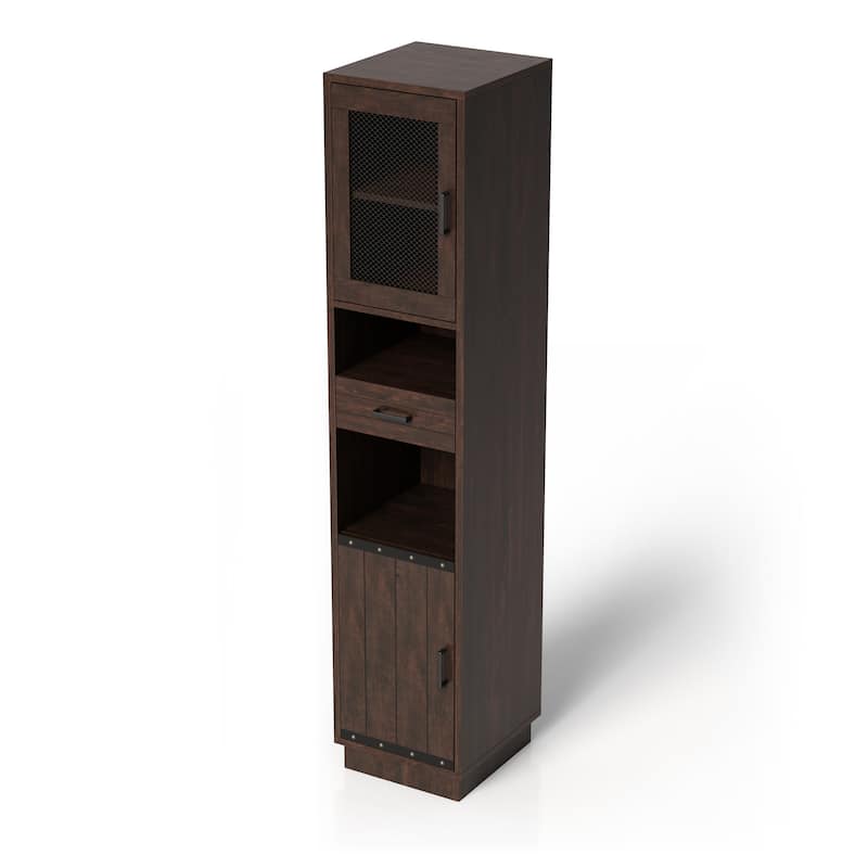 Hury Farmhouse Walnut Multi-Storage TV Tower by Furniture of America