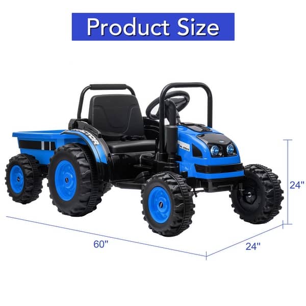 dimension image slide 3 of 4, 12V Electric Ride-On Tractor for Kids with Trailer, Remote Control, Music, LED Lights, Battery Powered Toy Vehicle