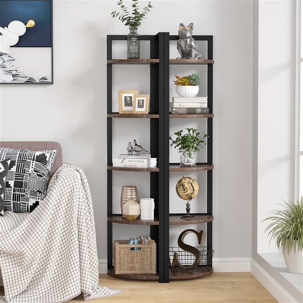 Rolanstar 5-Tier Bookshelf - Narrow Corner Storage Shelf In Rustic Brown