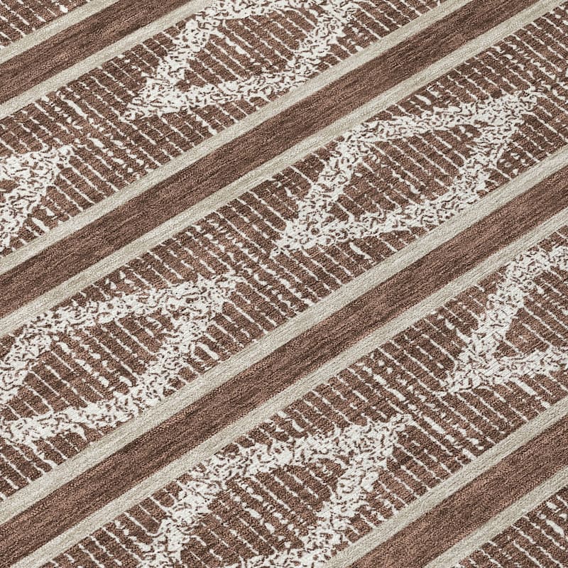 Machine Washable Indoor/ Outdoor Diamond Stripe Chantille Rug