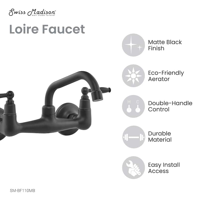 Loire Wall-Mounted Faucet In Matte Black - 10.24" x 6.3" 12.99"