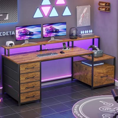 Home Computer Desk File Drawer & Power Outlet 5 Drawer Monitor Shelf