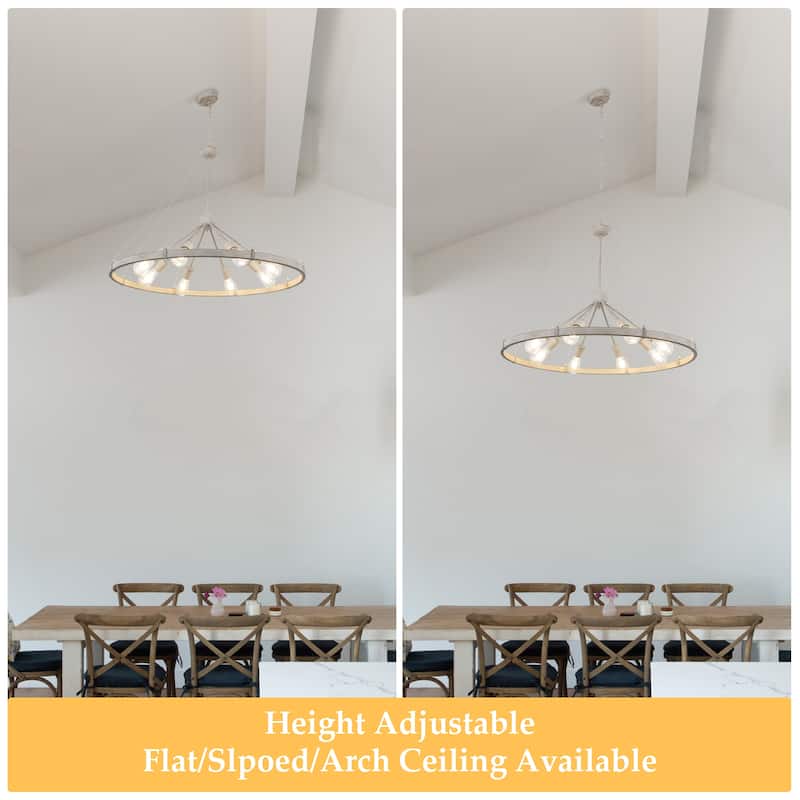 8-Light Farmhouse Wagon Wheel Chandelier with Adjustable Chain