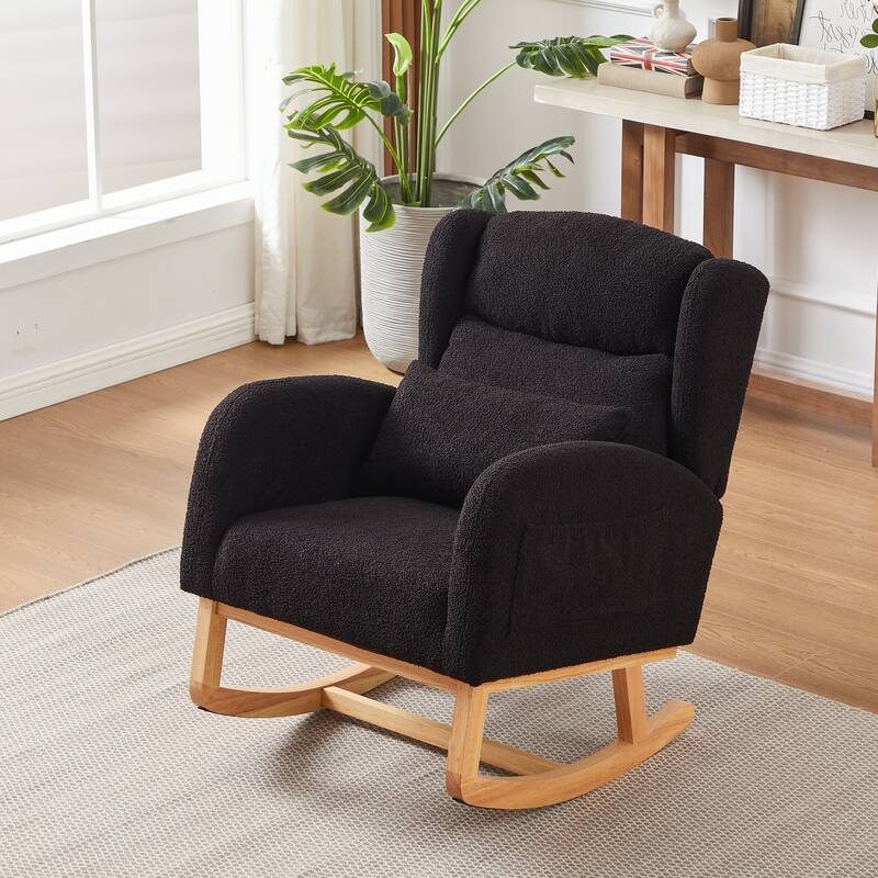 Modern Accent Rocking Chair with Pillow, High Backrest Arm Chair Accent Chair Glider Lounger with 2 Side Pockets for Living Room