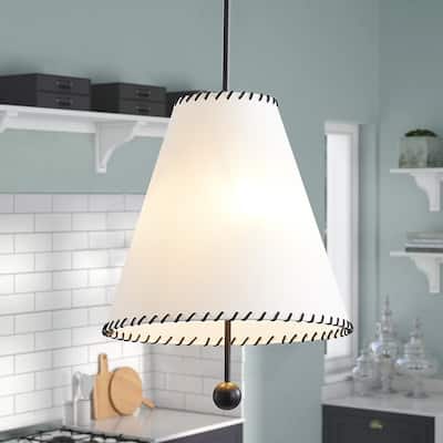 3-Light Off-White Fabric Shade Pendant Lighting - 16.5"D×4.7"W×86.5"H(Adjustable)