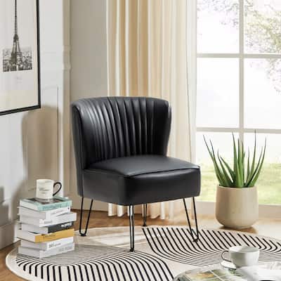 Donia Modern Faux Leather Wingback Armless Side Chair with Metal Legs by HULALA HOME