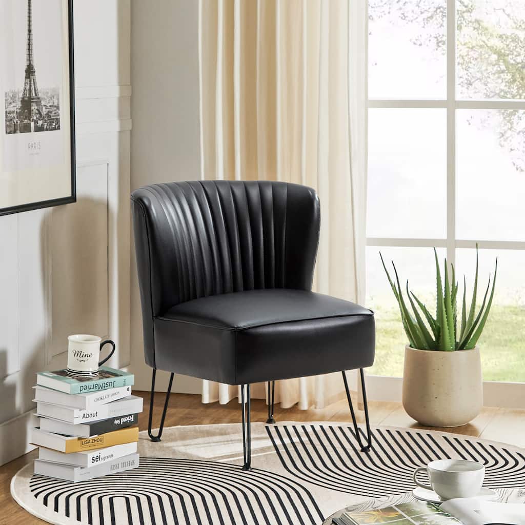 Donia Modern Faux Leather Wingback Armless Side Chair with Metal Legs by HULALA HOME