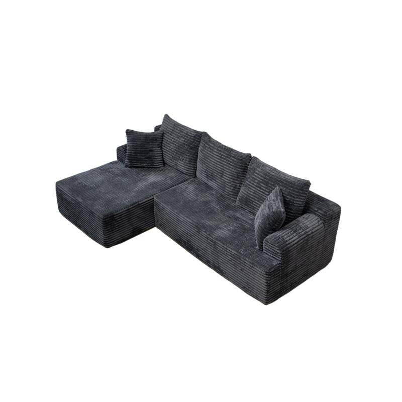 L-Shaped Corner Sectional Sofa Set with Side Chaise Lounge, Soft Foam Cushion Modular Sofa Corduroy Leisure Couch