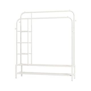 Double Rods Portable Garment Rack with 2 Bottom Shelves and 4 Hooks ...