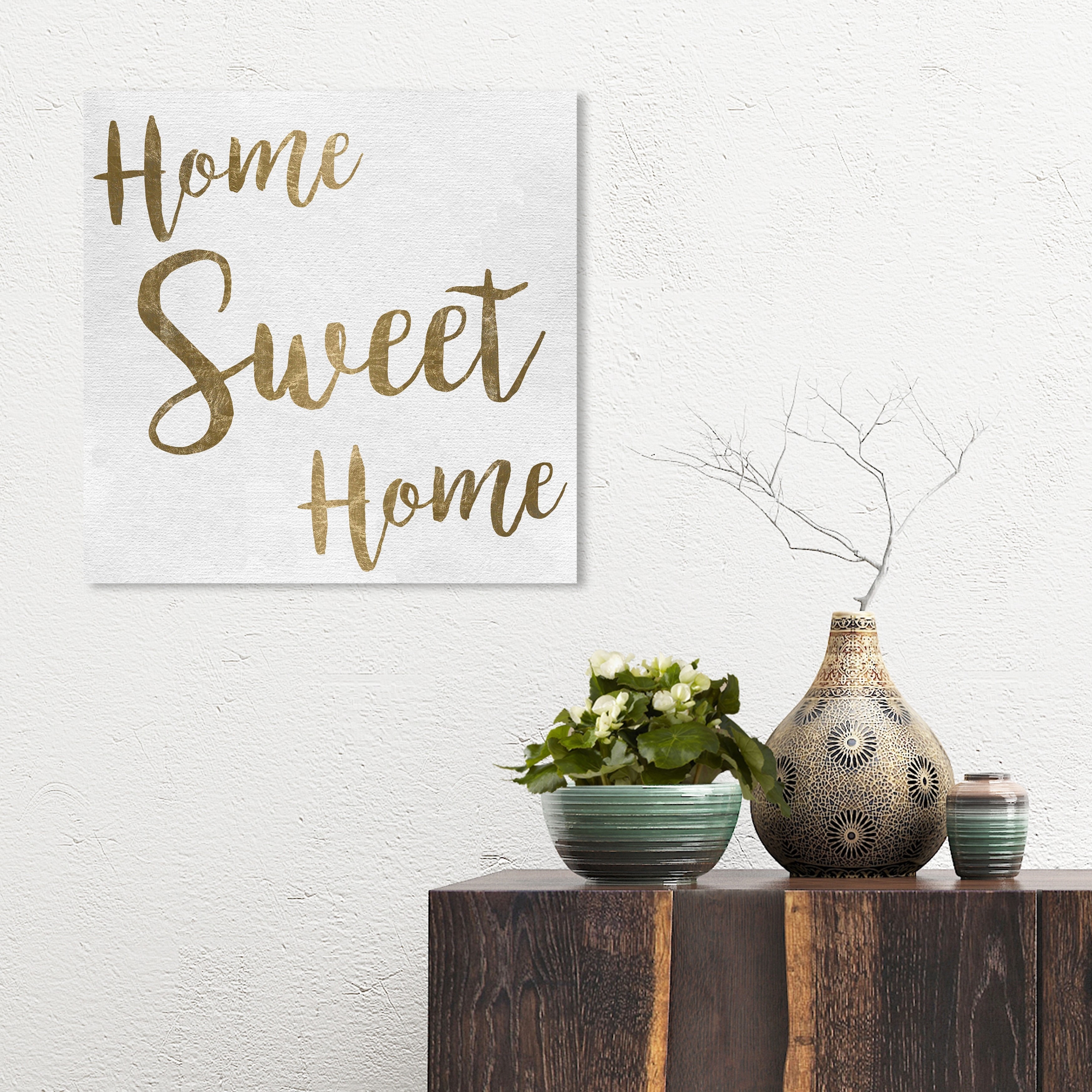 Oliver Gal 'Home Sweet Home' Typography and Quotes Wall Art Canvas Print  Family Quotes and Sayings - Gold, White, image size:3500x3500