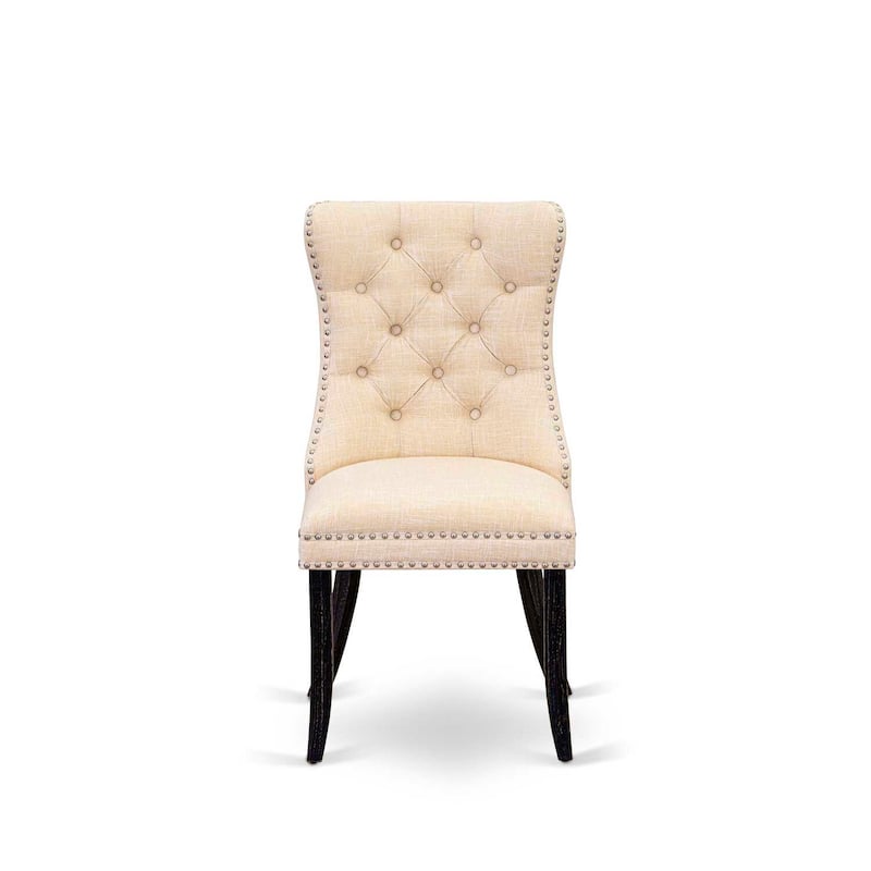 Parson Dining Chairs Set of 2 - Linen Fabric Upholstered Accent Chairs - Nailhead Trim - Beige