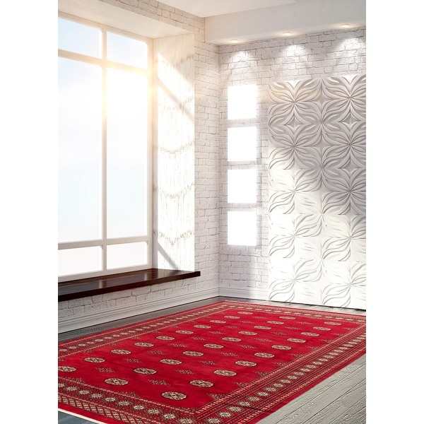 327506 Bedroom Hand-Knotted Wool Rug Finest Peshawar Bokhara Bordered Red Rug 5'7 x 8'2 eCarpet Gallery Area Rug for Living Room