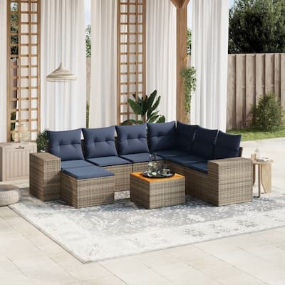 vidaXL 8 Piece Patio Sofa Set with Cushions Gray Poly Rattan