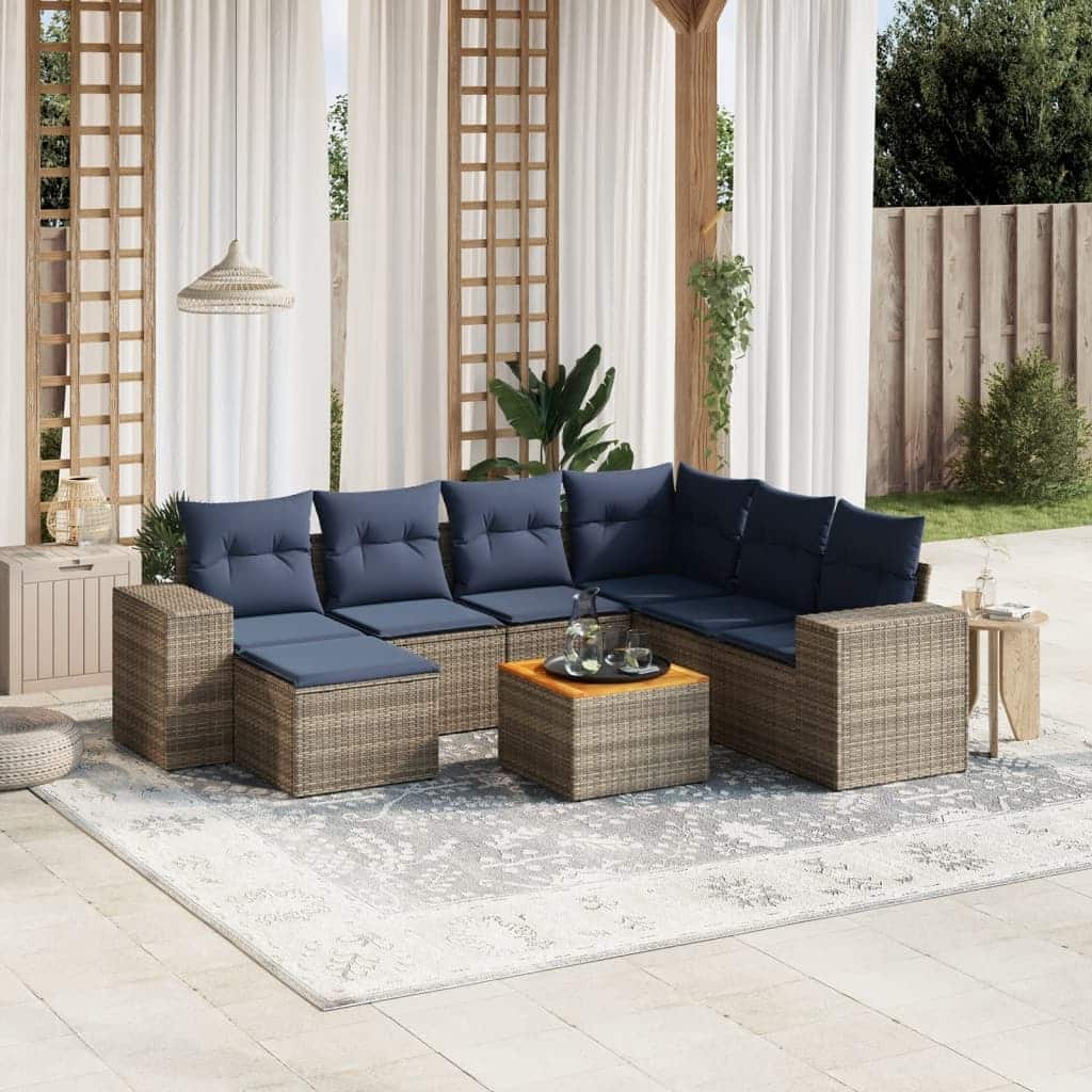 vidaXL 8 Piece Patio Sofa Set with Cushions Gray Poly Rattan