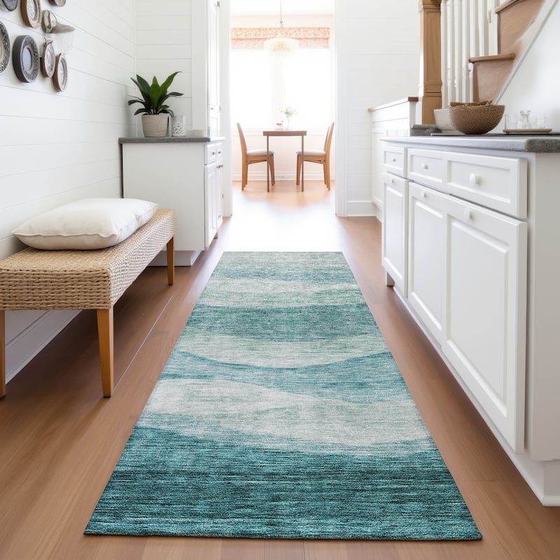 Premium Washable Super Soft Cool Modern Wvave Mayfield Rug - Seafoam - 2'3" x 7'6"
