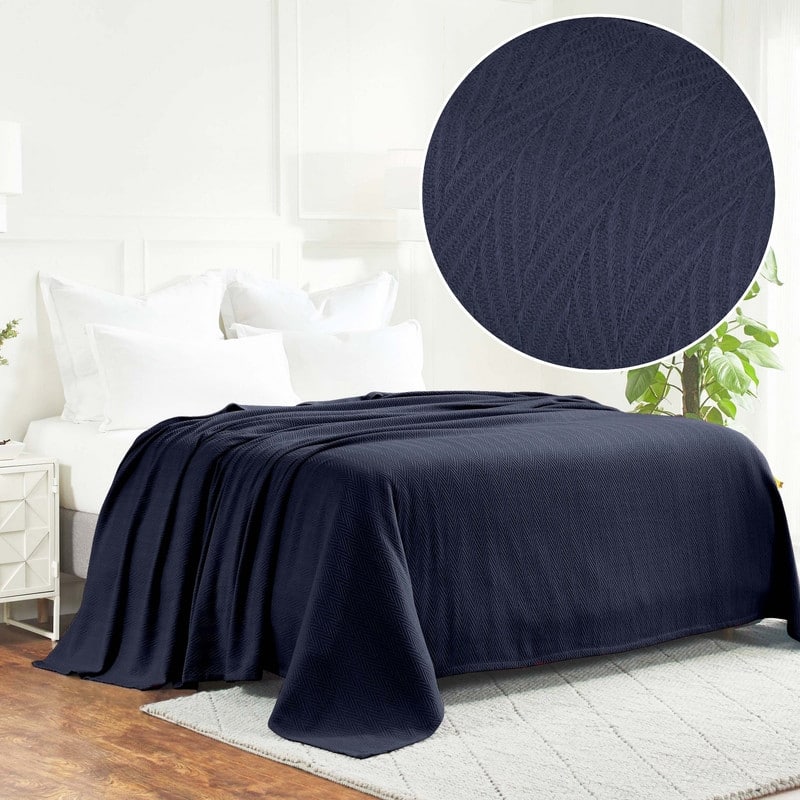 Superior Metro Zig-Zag Chevron All-Season Bedding Cotton Blanket - Twin - Navy Blue