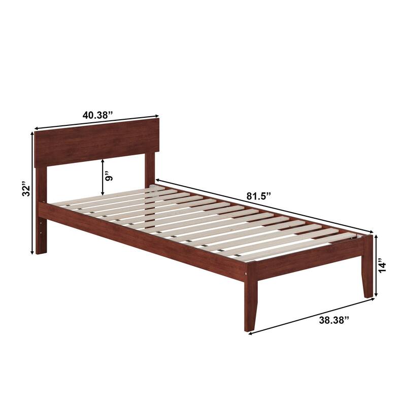 Twin XL Platform Bed - Walnut Modern Bed with Headboard & Slats - No Box Spring Needed