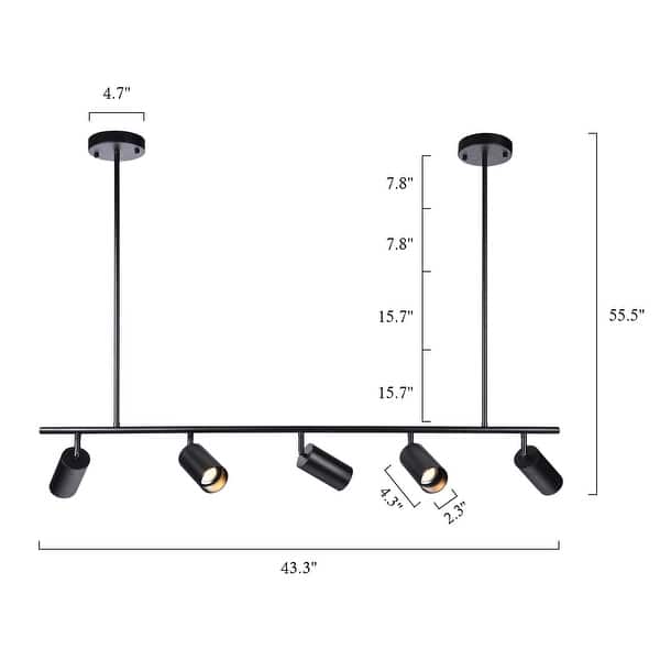 dimension image slide 5 of 7, 5 - Light Modern Adjustable Metal Linear Spot Tracking Pendant Light