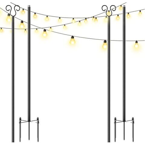 2 Pack 9ft String Light Pole with Upgrade Hooks - N/A