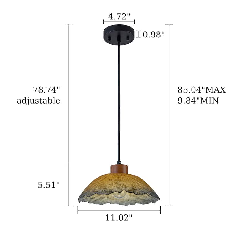 Industrial 1-Light Leaf-Shaped Glass Pendant Light with Texture Glass Shade