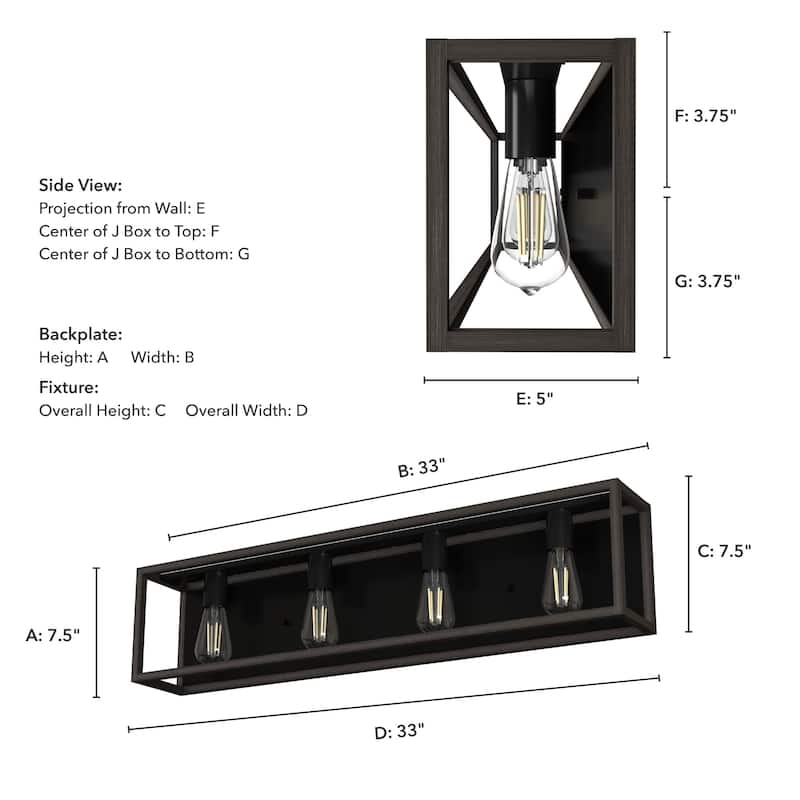 Hunter Squire Manor 4-Light Vanity Wall Light - Modern Farmhouse, Transitional - Damp Rated!