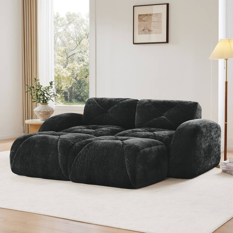 Velvet Tufted Loveseat Sofa Modular Couch, Boneless Deep Seat 2-Seater Couch, Available with/without Ottoman