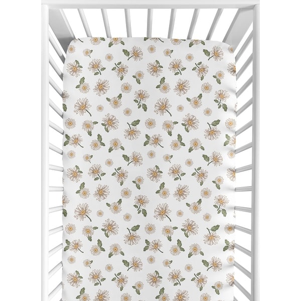 slide 2 of 6, Sweet Jojo Designs Vintage Daisy Floral Girl Fitted Crib Sheet - Boho, White Daisies, Bohemian, Shabby Chic, Flower, Farmhouse