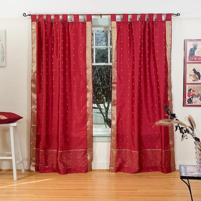 Maroon Tab Top Sheer Sari Curtain / Drape / Panel - Pair