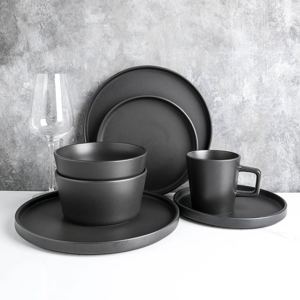 12-Piece Matte Stoneware Dinnerware Set, Black, Ceramic Sold by at Home