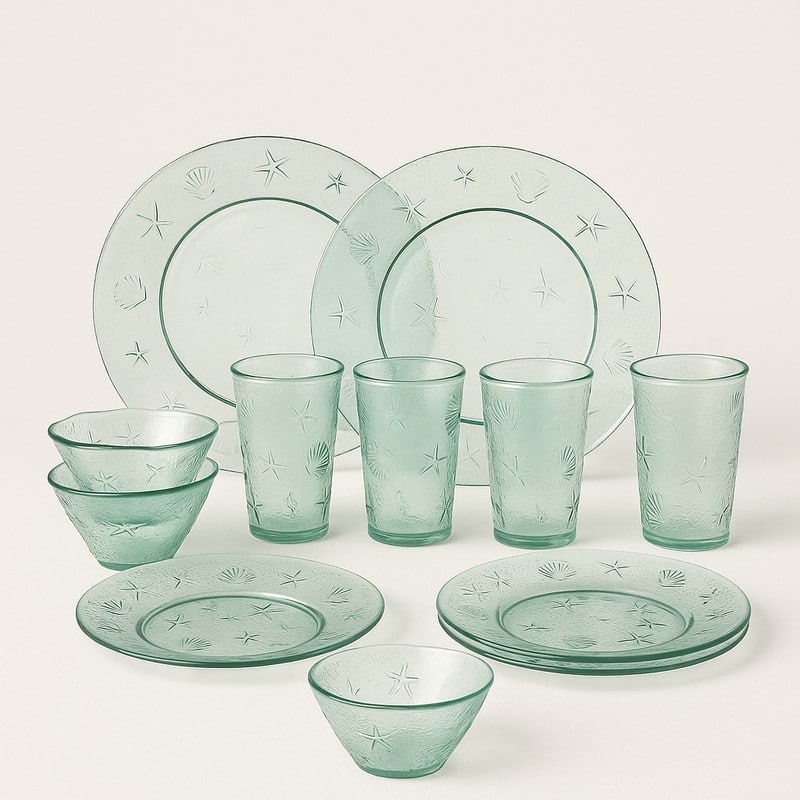 French Home Recycled Glass 12-Piece Coastal Soup and Salad Set