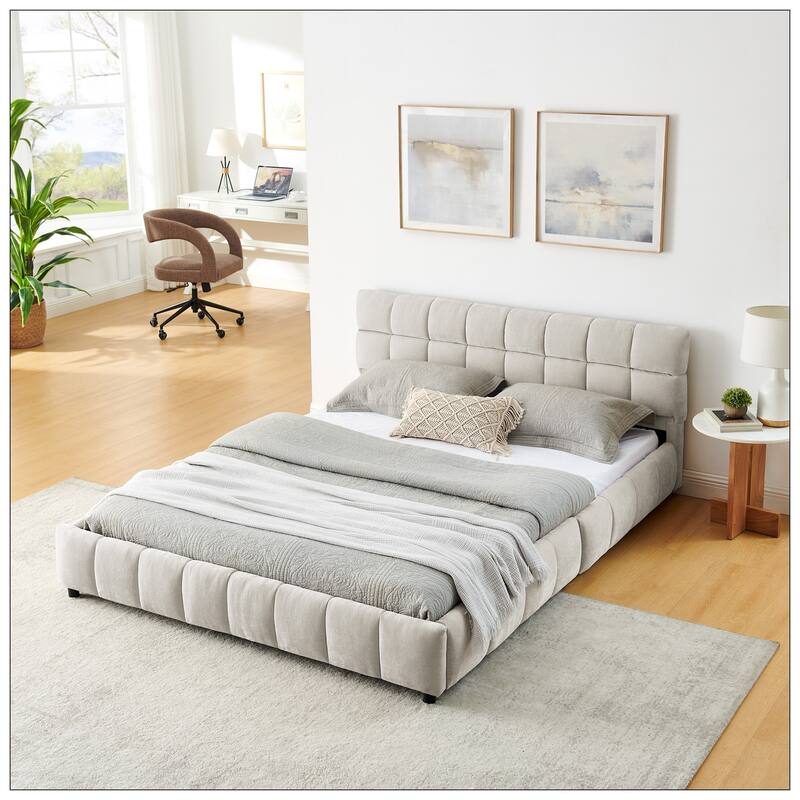 Queen Size Upholstered Bed with headboard and solid bed frame
