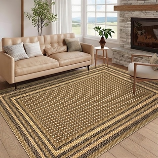 Area Rugs for Living Room Bedroom Farmhouse Bordered Braided Print Rug Geometric Soft Low Pile Non-Slip Area Rug