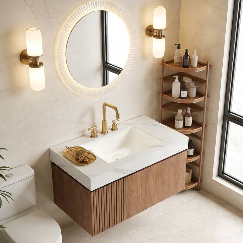 Floating Storage Bathroom Vanity with 3 Pre-drilled Faucet Holes