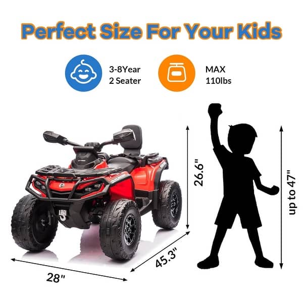 dimension image slide 1 of 5, 2 Seater Ride On ATV for Kids, 24V Four Wheeler Electric ATV Battery Powered with Leather Seat