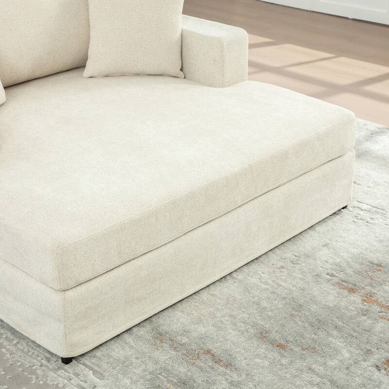 Oversized 56.3" Chaise Lounge Chair Sofa Bed, Chenille Single Couch Floor Boneless Couch with Throw Pillows