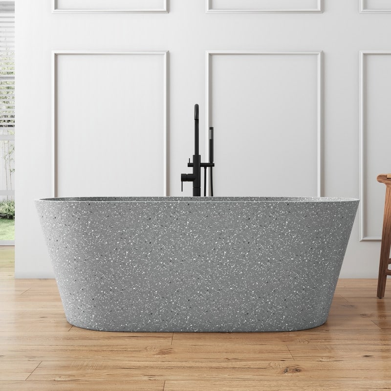 MEDUNJESS 59'' Terrazzo Freestanding Bathtub Stone Resin Soaking Tub