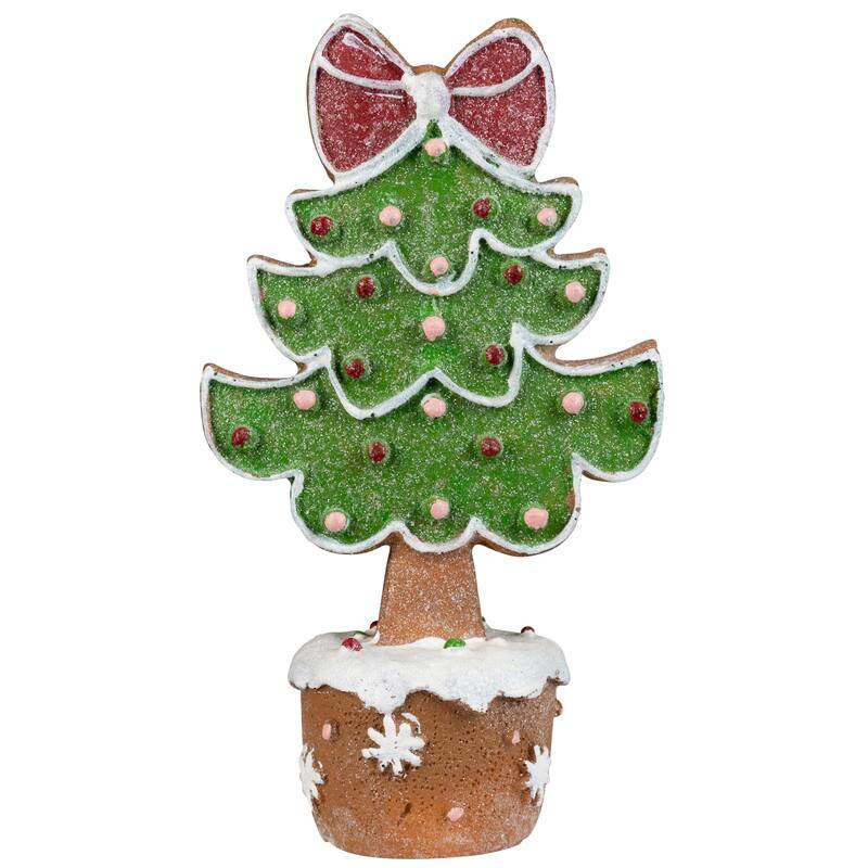 Gingerbread Cookie Christmas Tree with Bow Decoration - 8"