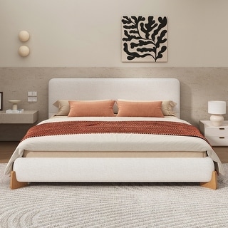 Elegant Boucle Upholstered Bed Luxurious Comfortable Bedroom ...