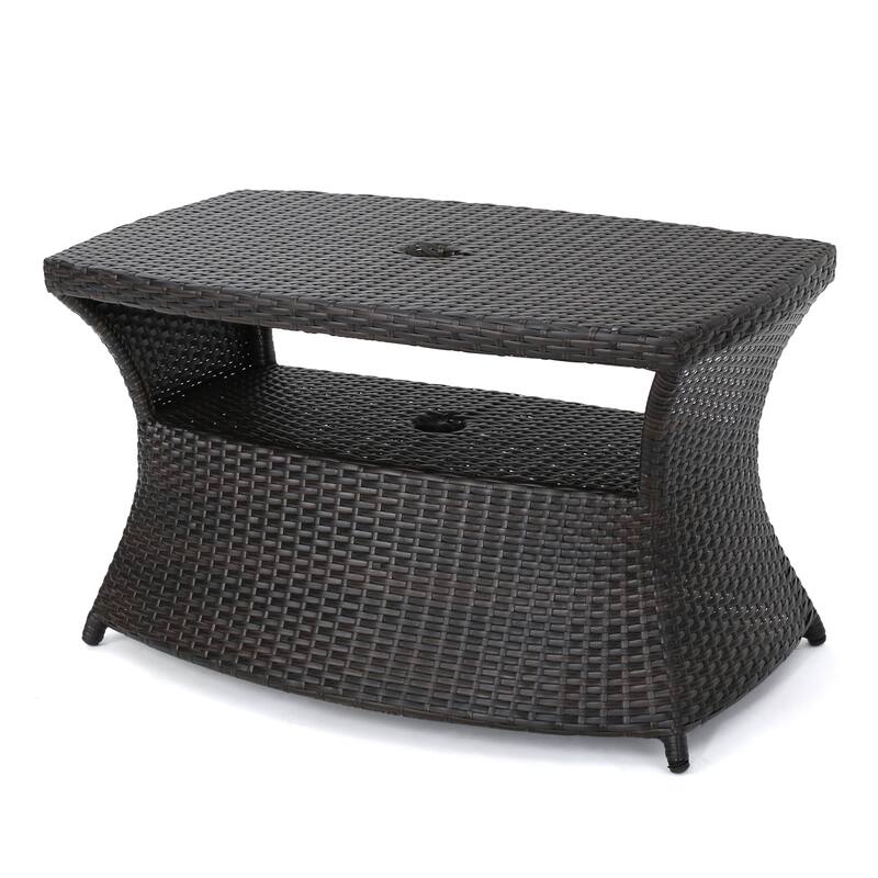 Berkeley Outdoor Wicker Side Table with Umbrella Hole by Christopher Knight Home - 19.5"H x 34"W x 22"D