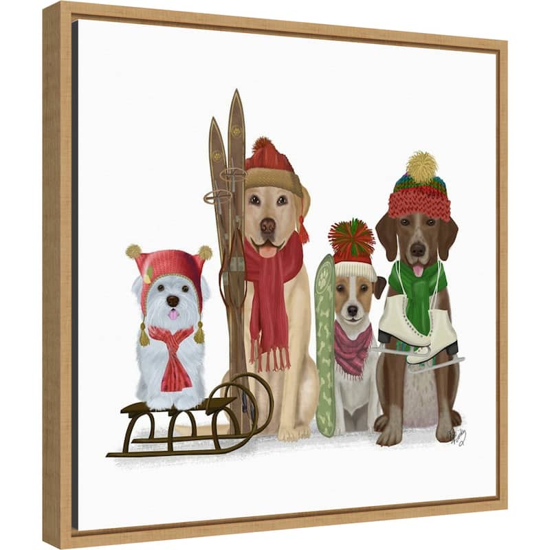 Christmas Dogs - Winter Sports Fans by Fab Funky Framed Canvas Art