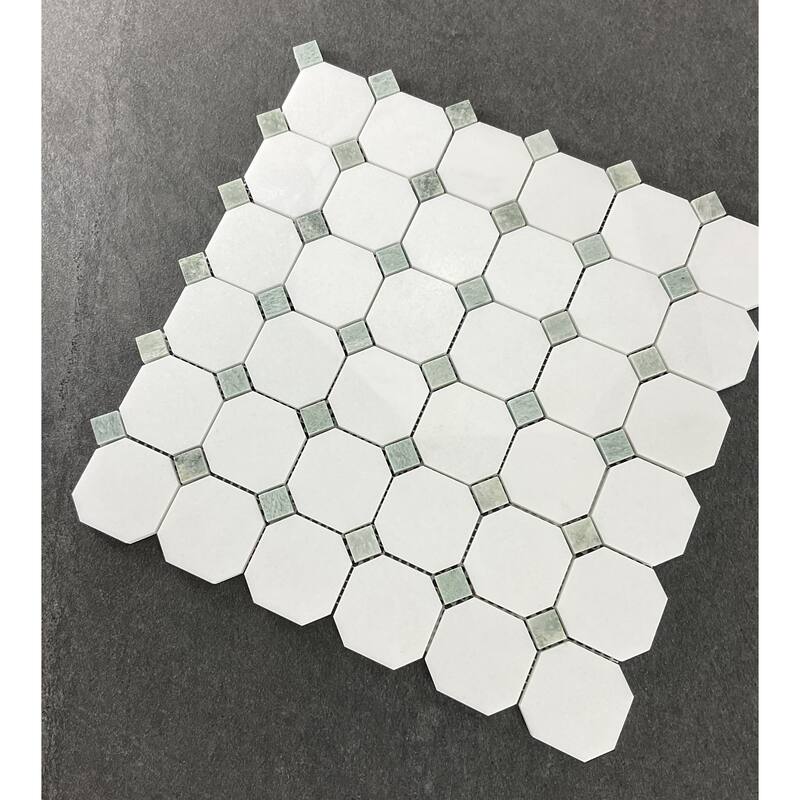 2" Octagon with Dot Marble Mosaic Tiles - Case (10 Sheets)